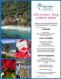 Christmas Lunch menu Grenada 2021