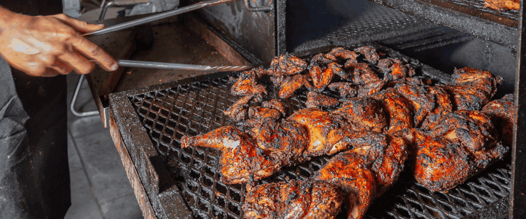 Roadside BBQ with chicken in Grenada.