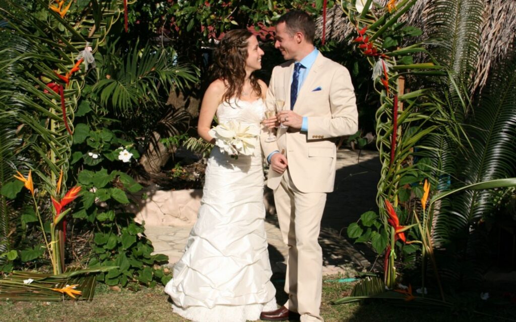 Couple enjoying a romantic stay after getting married at Petite Anse Hotel Grenada.