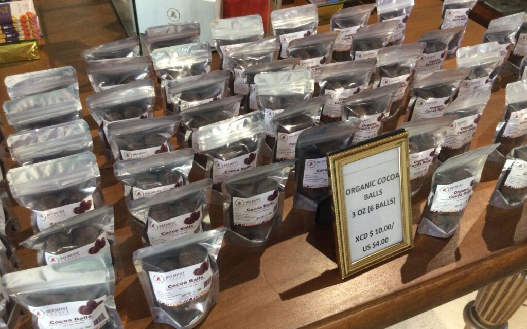 Products for sale in the shop at Belmont Estate cocoa plantation in Grenada